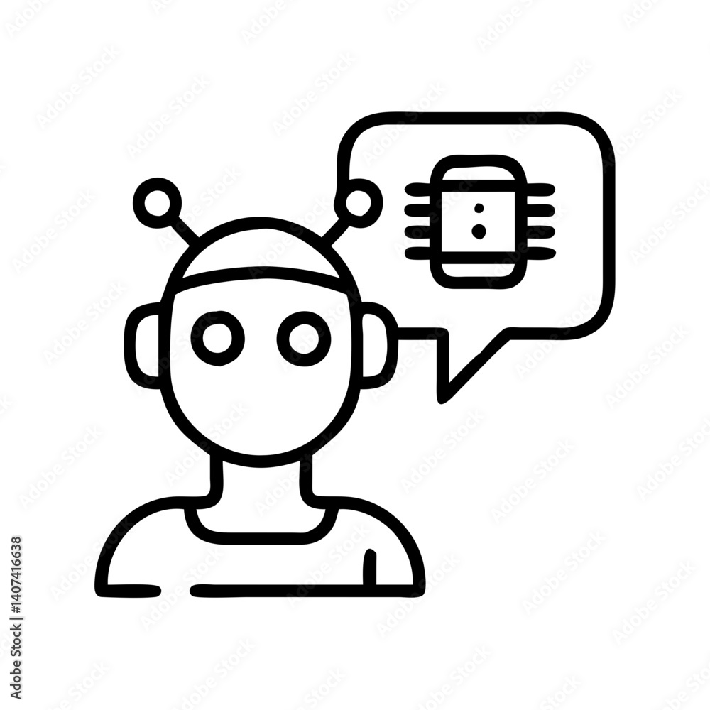 Ai robot thinking about chip technology artificial intelligence machine learning concept icon vector Ai robot thinking about chip technology artificial intelligence machine learning concept icon vector