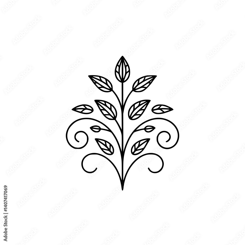 Elegant Black Line Art Branch Logo, Minimalist Floral Design Elegant Black Line Art Branch Logo, Minimalist Floral Design
