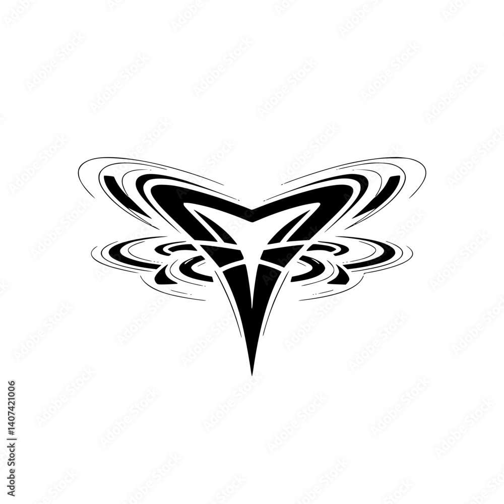 Black & White Geometric Tattoo Design, Abstract Heart Shape, Minimalist Style