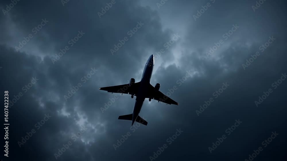 Airplane flying through storm, lightning bolt slicing sky, dramatic tension, power of nature Airplane flying through storm, lightning bolt slicing sky, dramatic tension, power of nature