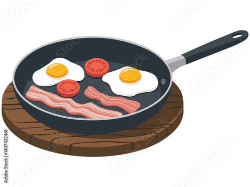 english breakfast bacon fried eggs isolated vector illustration on white background