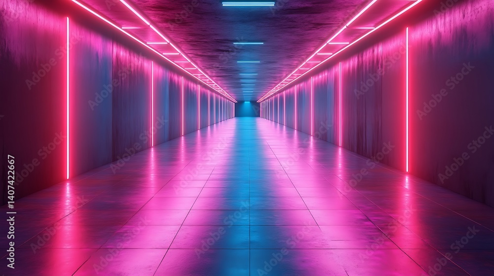 Stunning sci fi neon hallway glowing high resolution picture Stunning sci fi neon hallway glowing high resolution picture