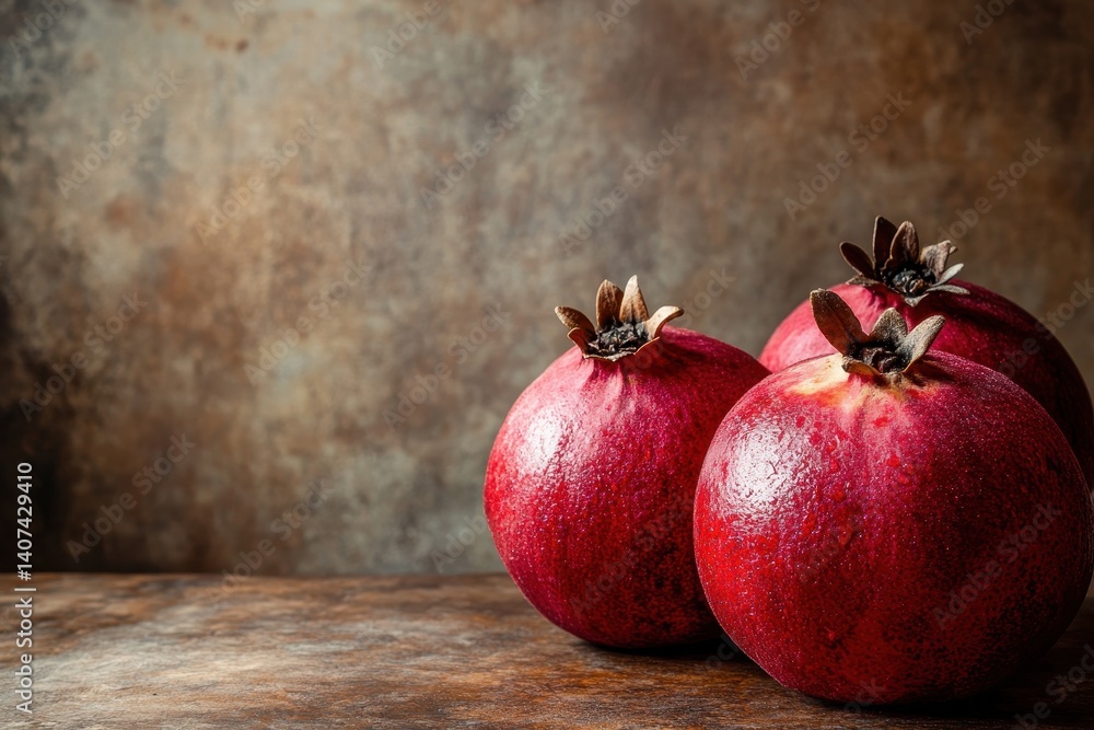 Pomegranates on Wooden Surface Pomegranates on Wooden Surface