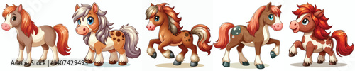 Cute collection of 
horse farm animal pictures 
in cartoon style on white background