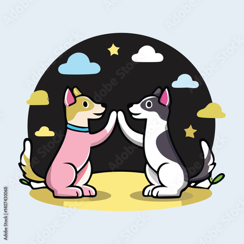 Best Friend Dogs Giving High Five, Playful Park Background