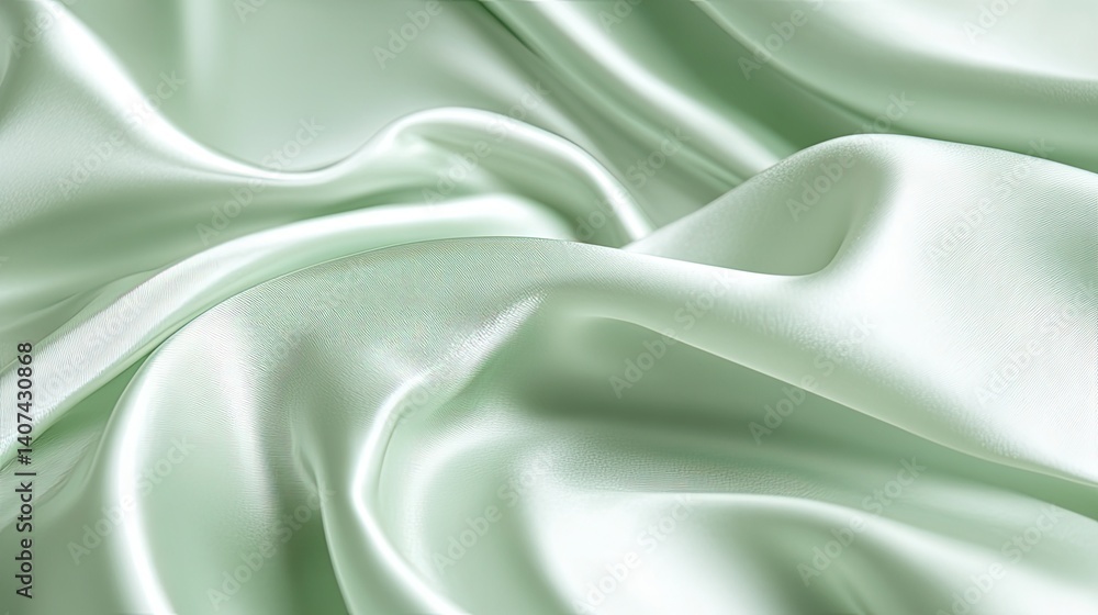 Fototapeta premium Silk Texture Green Fabric Elegant Soft Waves.
