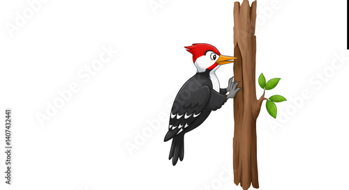 Woodpecker on a Tree: A vibrant woodpecker, with its distinctive plumage and sharp beak, diligently pecks at a tree trunk, embodying the beauty of nature.