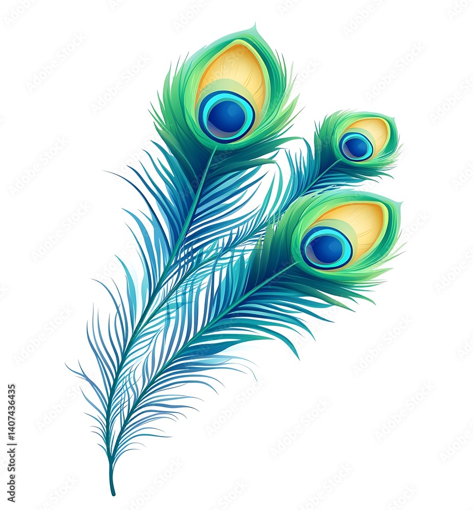 Obraz premium Peacock feather cartoon vector illustration for decoration, janmashtami, feather logo