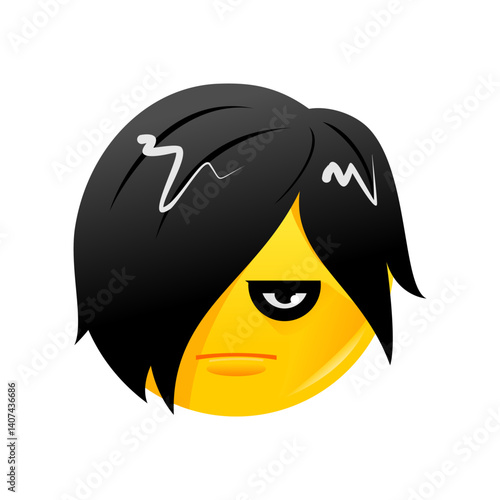 Emo emoji emoticon with dark hair and eye