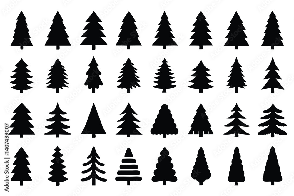 Fototapeta premium Christmas Tree Vector Illustrations – Minimal Pine Silhouette Icons