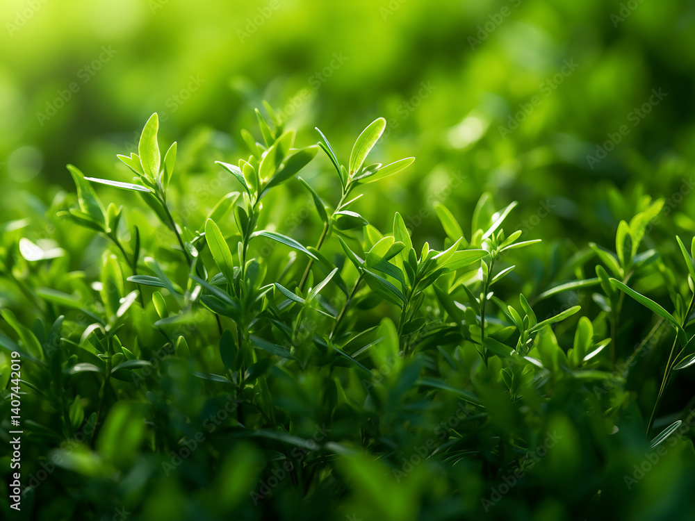 Fototapeta premium Summer grass transitions from olive to emerald offering a natural and peaceful blend