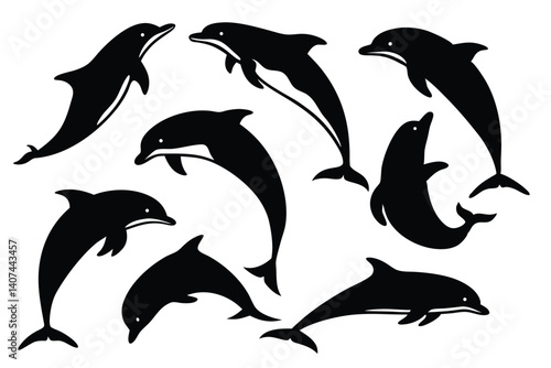 Silhouettes of Dolphins in Various Poses