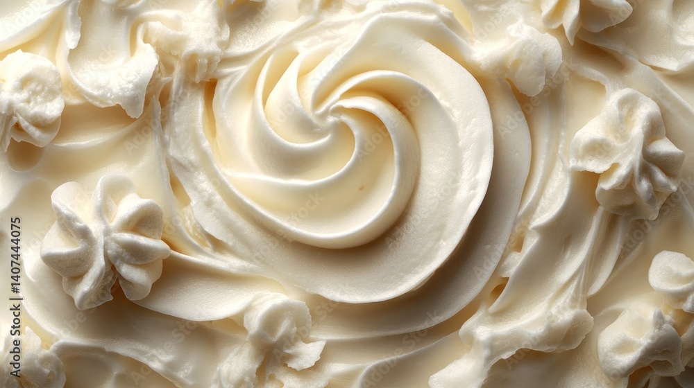 Detailed buttercream frosting swirl on cake, close-up view Detailed buttercream frosting swirl on cake, close-up view
