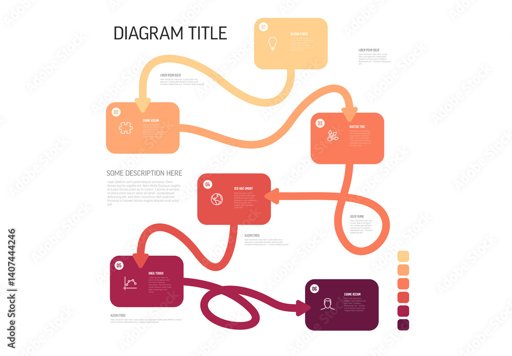 Colorful Infographic Flowchart with Text connected blocks, arrows, and vibrant icons, showcasing process steps or data points