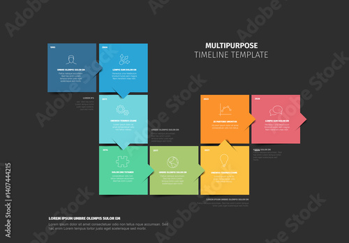 Obraz na płótnie Colorful Multipurpose Timeline Template Design made from square blocks on black background w salonie