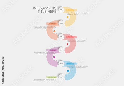 Colorful Timeline Infographic with Milestones and Circular arrows, icons, and text