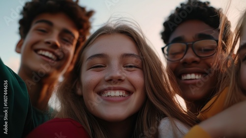 Happy Diverse Teens Taking Selfie Outdoors