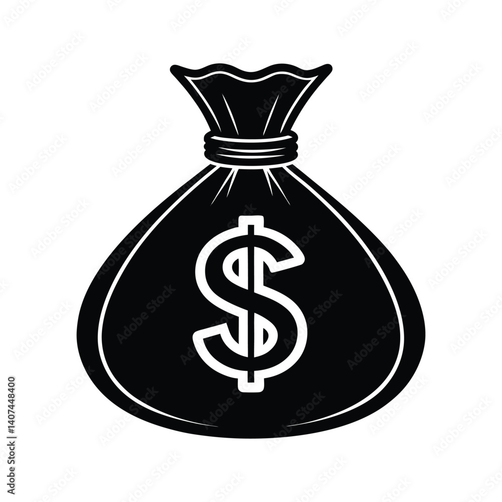 Black Silhouette of a Money Bag with Dollar Sign, Wealth and Finance Concept Vector Black Silhouette of a Money Bag with Dollar Sign, Wealth and Finance Concept Vector