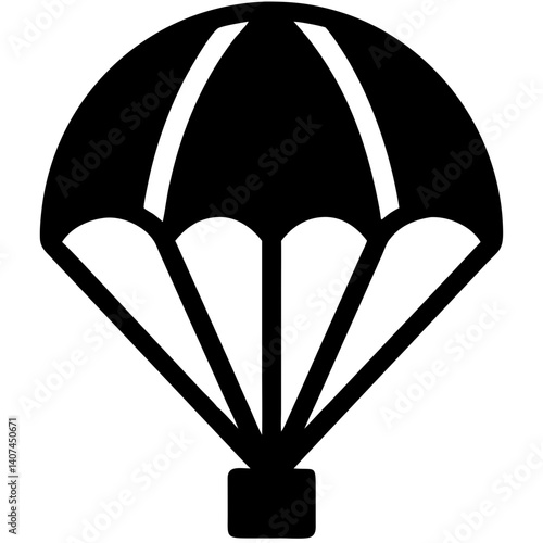 Parachute icon representing skydiving in black silhouette style  