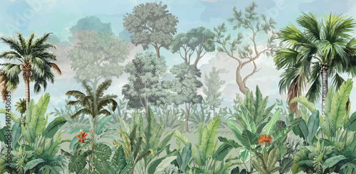 Wallpaper - Wall Mural - Tropical Bliss - PHOTO WALL, Tropical Wall mural Illustration. 