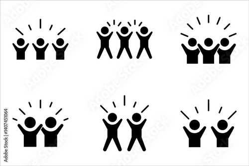 group happy people icon set, party friends, joy expression feeling, vector illustration on white background.