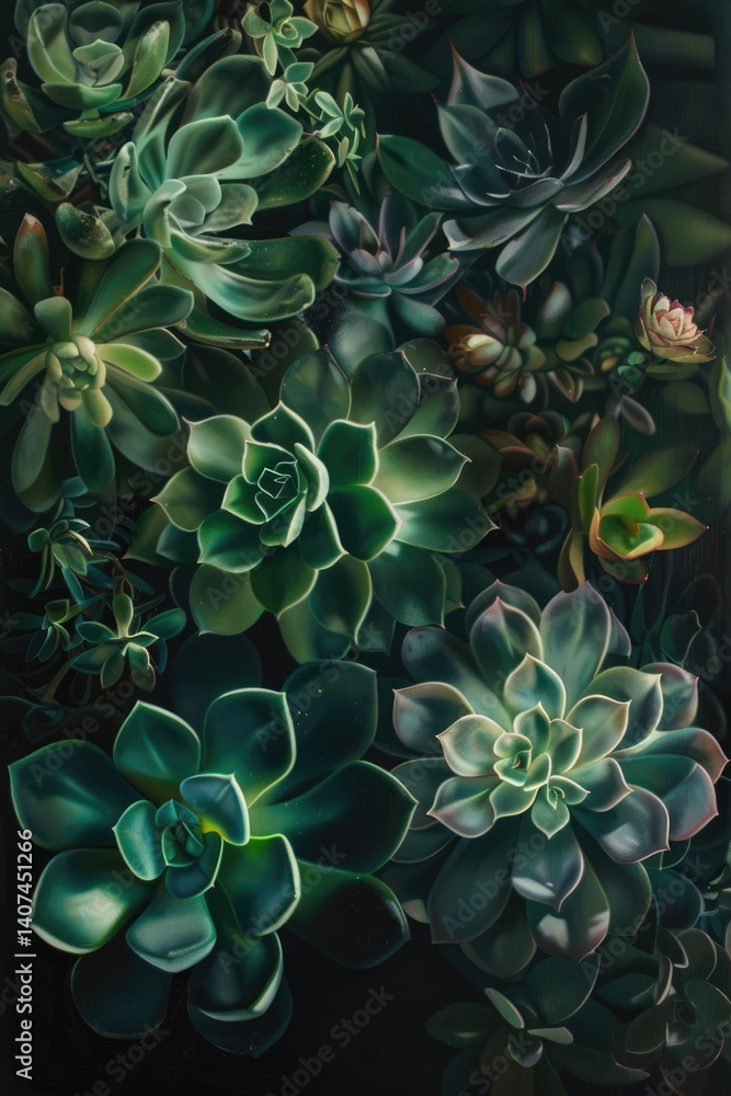 Colorful succulent plants background in artistic close up with green hues Colorful succulent plants background in artistic close up with green hues