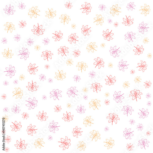 Colorful Outline Floral Pattern with Red, Pink, and Yellow Lilies