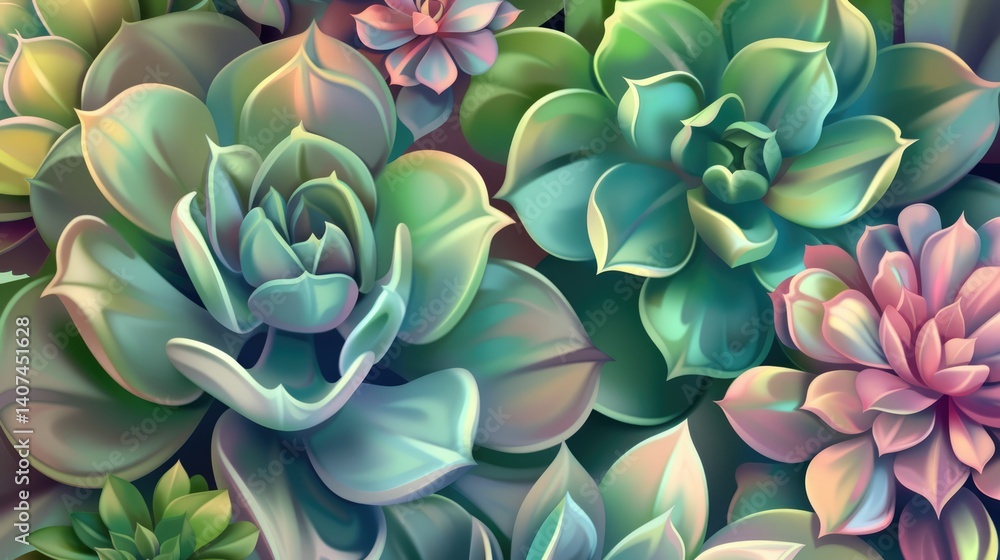Beautiful succulent garden background with variety of echeveria plants in soft colors Beautiful succulent garden background with variety of echeveria plants in soft colors