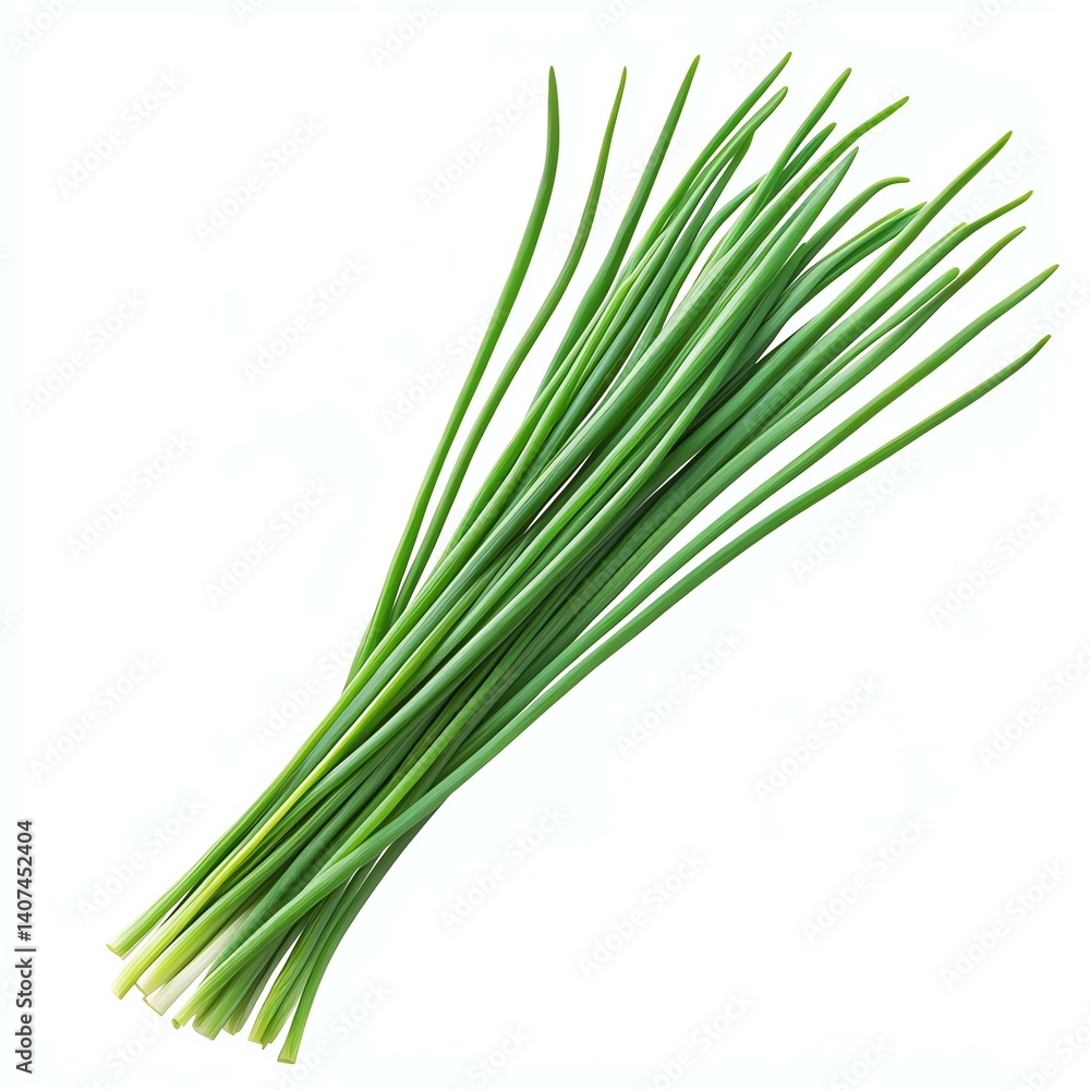 Fresh green chives bunch on a white background. Fresh green chives bunch on a white background.