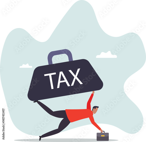 Heavy tax burden to pay off, weight or debt problem, bankruptcy or financial problem, government obligation.character for design.