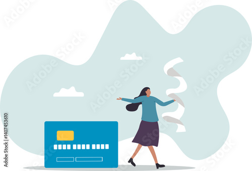 Credit card debt problem, overspend or shopping trouble,character for design.