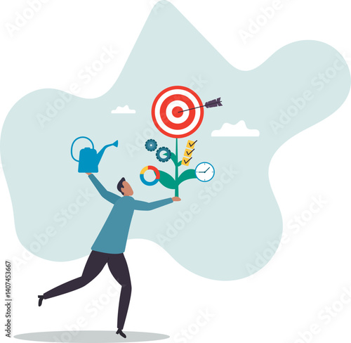 Business development plan, management or strategy to achieve target,character for design.