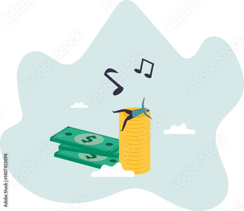 Rich man with his wealth, success businessman earn investment profit, FIRE, financial independence retire early .character for design.