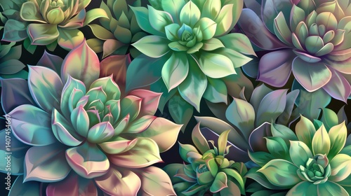 Beautiful succulent garden background with variety of echeveria plants in soft colors
