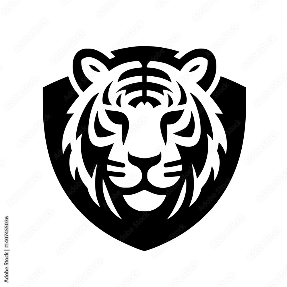 Bold Tiger Head Logo in Black & White, Vector Design