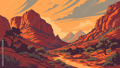 Sunset with red rocks at Red Rock Canyon – Nevada, USA
