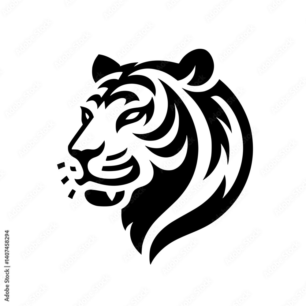 Black & White Tiger Head Silhouette: Bold Design, Strong Symbolism Black & White Tiger Head Silhouette: Bold Design, Strong Symbolism