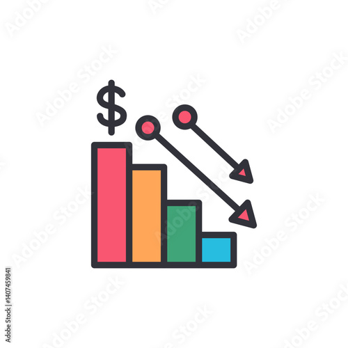 Economic crisis colored icons, minimalist vector illustration ,simple transparent graphic element .Isolated on white background