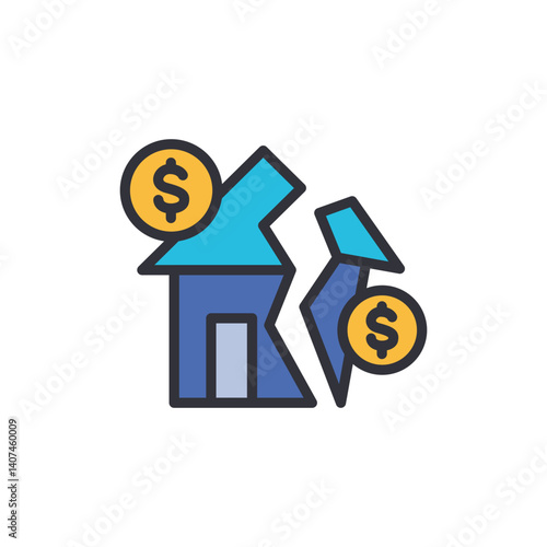 Economic crisis colored icons, minimalist vector illustration ,simple transparent graphic element .Isolated on white background