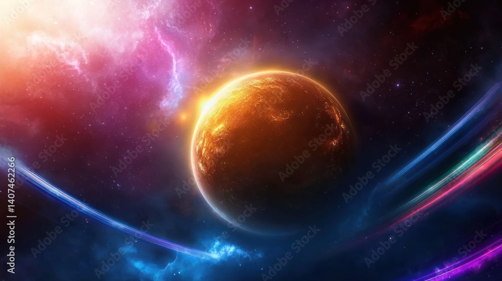 Colorful space planet nebulae cosmic streaks Colorful space planet nebulae cosmic streaks