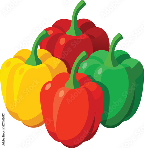 red, green, and yellow capsicum vector illustration on a white background, capsicum vector art, icon
