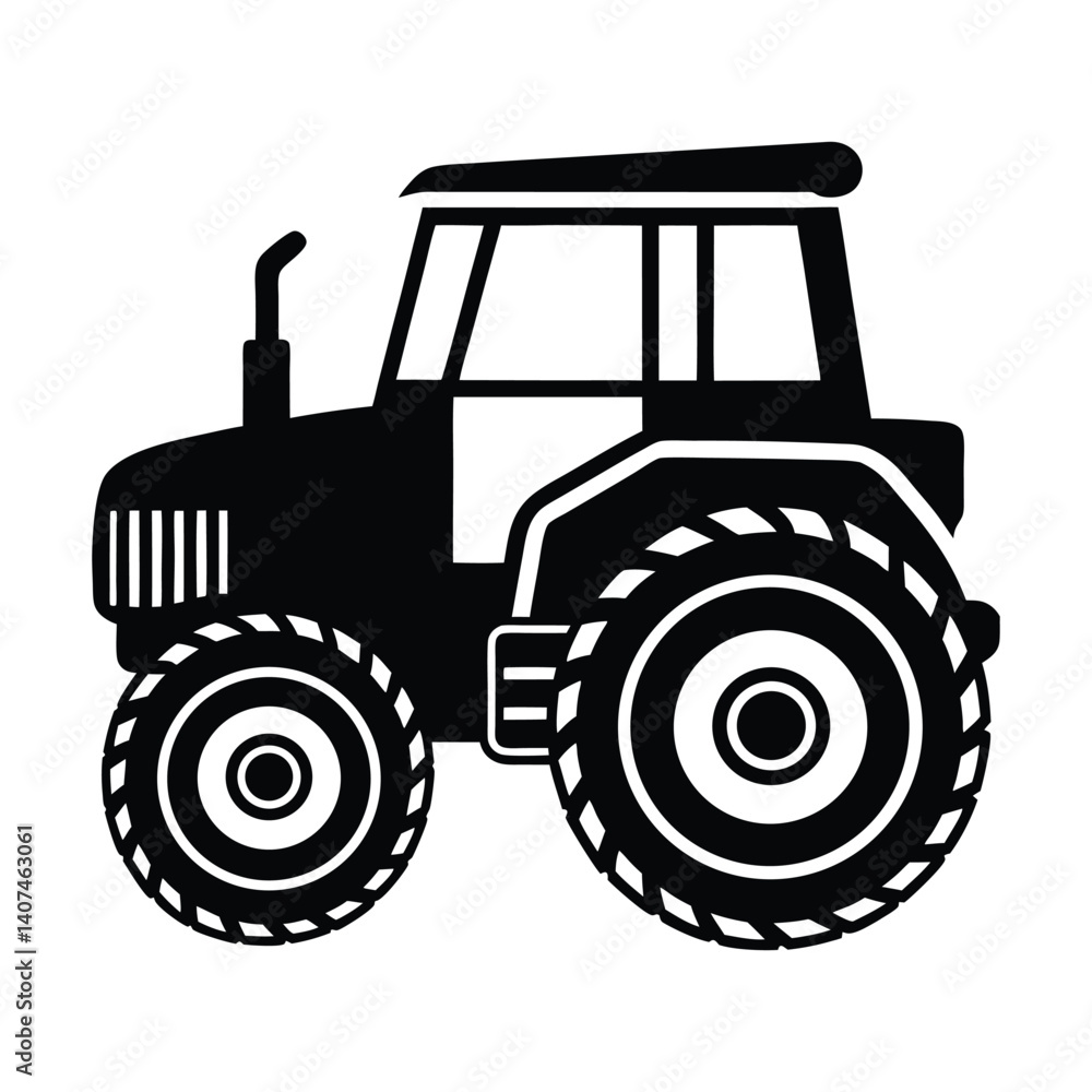 Obraz premium Old black and white farm tractor, an isolated agricultural machine