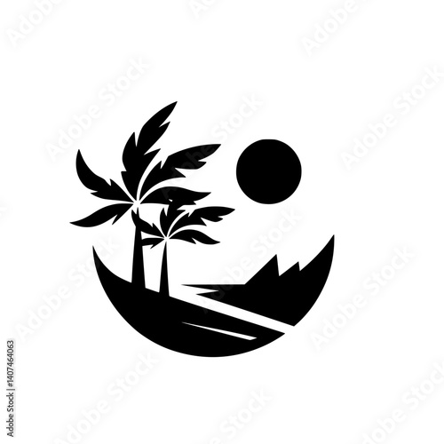 Black and White Tropical Landscape Logo Design