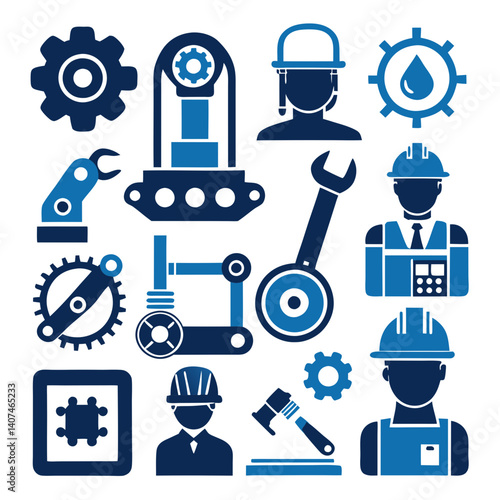 Construction, manufacturing, engineering, workers vector icon set