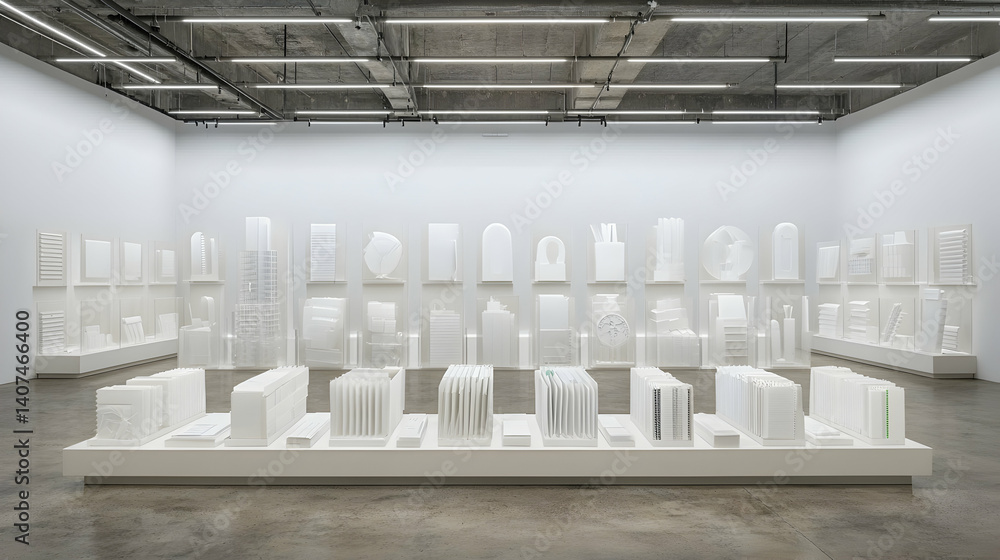 Fototapeta premium Modern white sculpture exhibit in a minimalist gallery