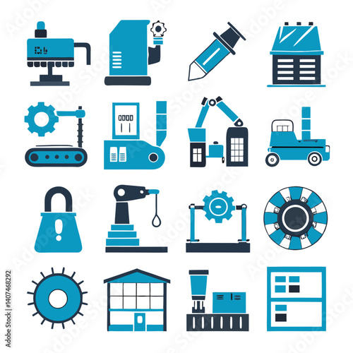 Modern factory and manufacturing vector icon illustration set