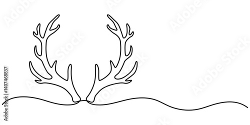 Continuous one line drawing of deer head. One line of wild reindeer. Deer head continuous line art. Editable outline, Moose continuous one line drawing vector illustration. Premium vector. 