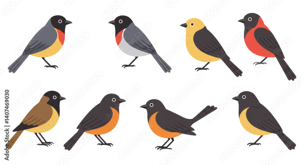 Fototapeta premium Colorful Bird Artwork Collection On Transparent Background