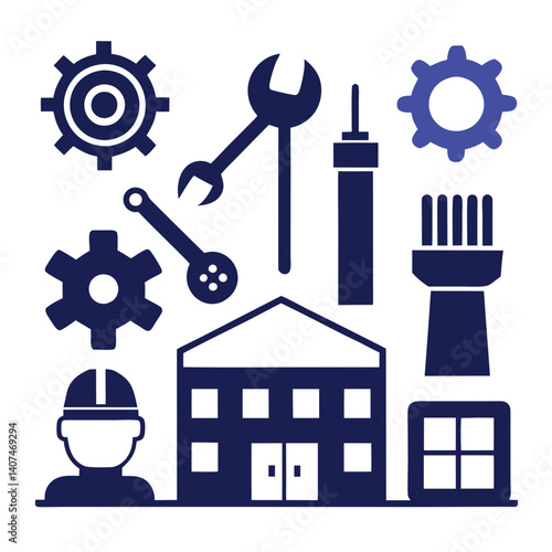 Industry, manufacturing, and engineering vector illustration of tools