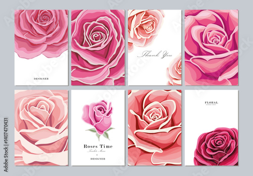 Vintage set of banners roses template. Elegant design for corporate identity, invitation, book covers. Design of background products.